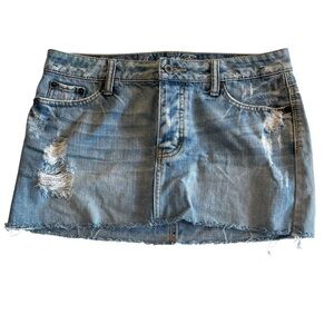 Y2K American Eagle Mini Jean Skirt Women 2 Light Denim Cotton Frayed Hem Casual